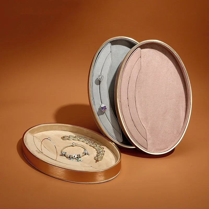 Oval Metal & Velvet Jewelry Organizer Tray