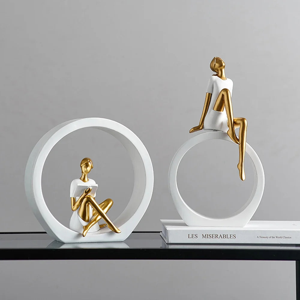Modern Resin Reading Girl Sculpture