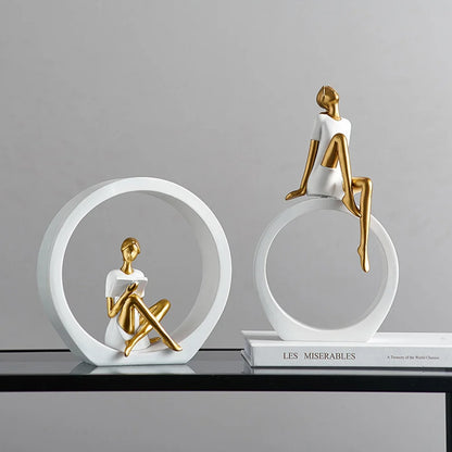 Modern Resin Reading Girl Sculpture