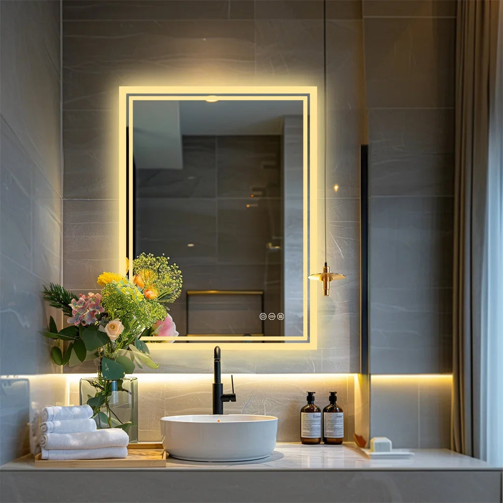 LuvoGlow | LED Bathroom Mirror | Frameless Dimmable with Anti-Fog