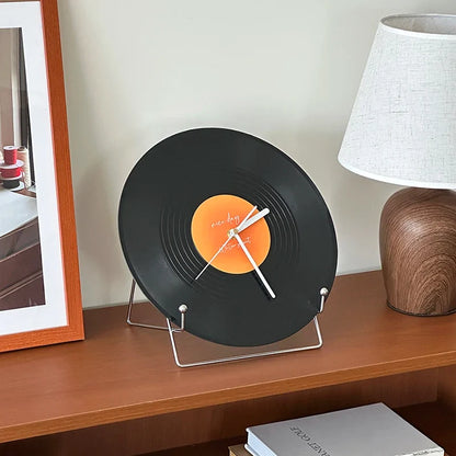 Retro Vinyl Record Dual-Use Desk & Wall Clock — Sunset Label PVC Analogue Clock