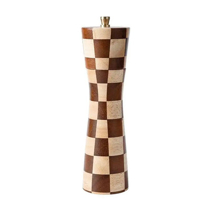 Solid Wood Checkerboard Pepper Grinder & Sea Salt Mill