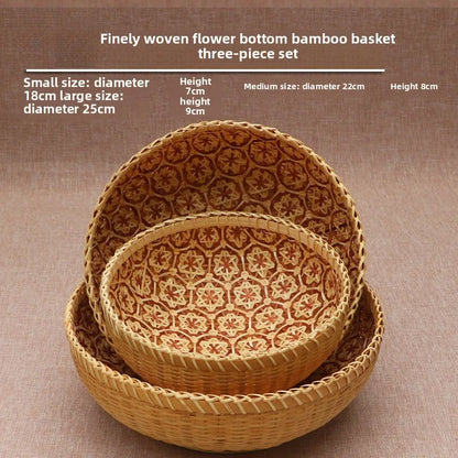 Round Hand-Woven Bamboo Storage Basket