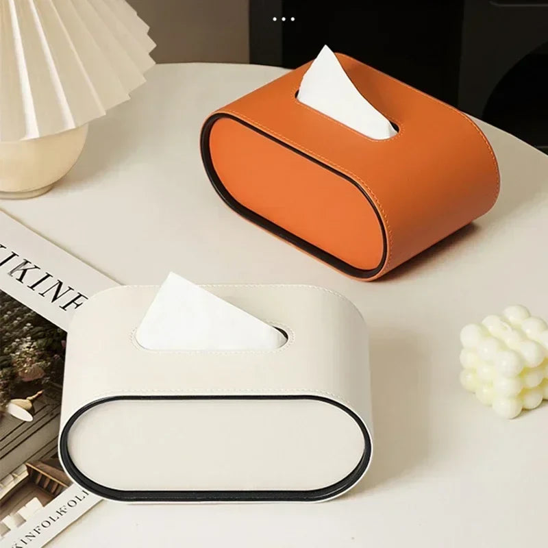 Light Luxury Oval Leather Tissue Box Cover