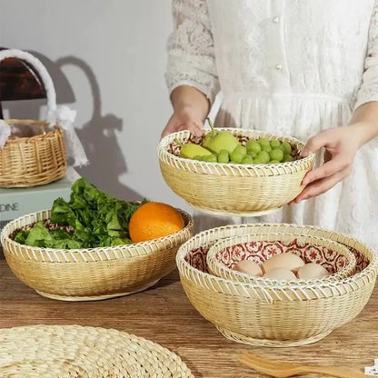 Round Hand-Woven Bamboo Storage Basket