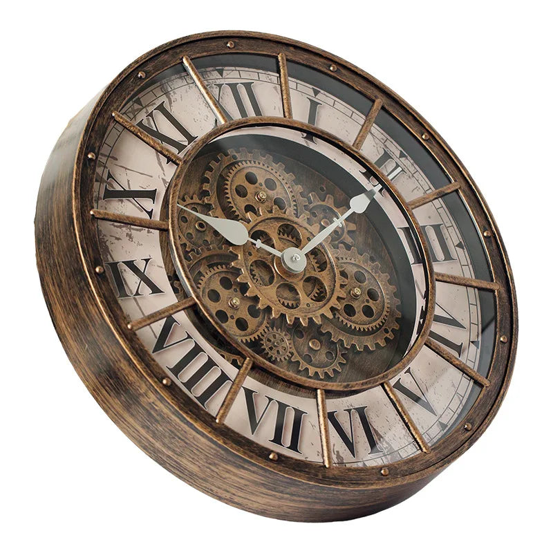 Oversized Industrial Moving Gear Roman Numeral Wall Clock
