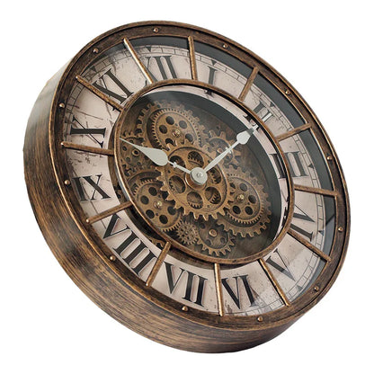 Oversized Industrial Moving Gear Roman Numeral Wall Clock
