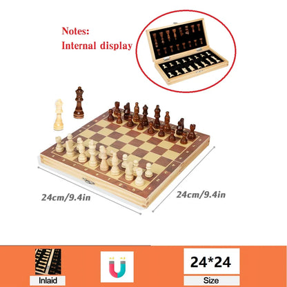 Magnetic Wooden Folding Chess Set with Interior Storage