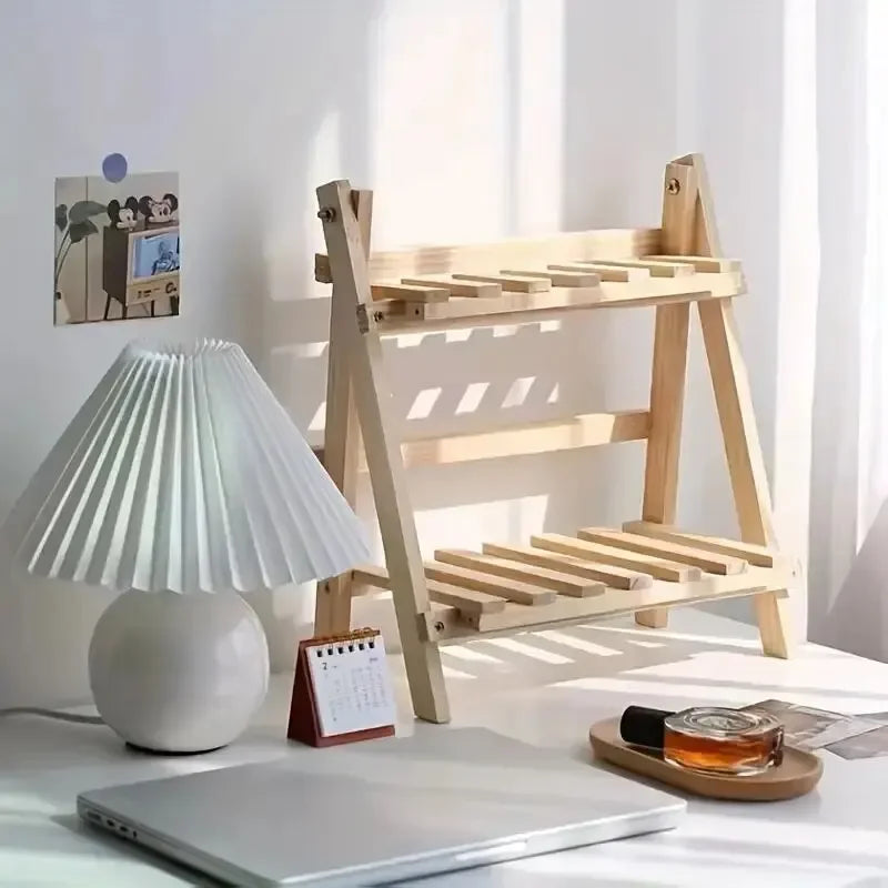 Rustic Wooden 2 Tier Desktop Organizer Shelf