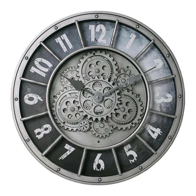 Oversized Industrial Moving Gear Roman Numeral Wall Clock