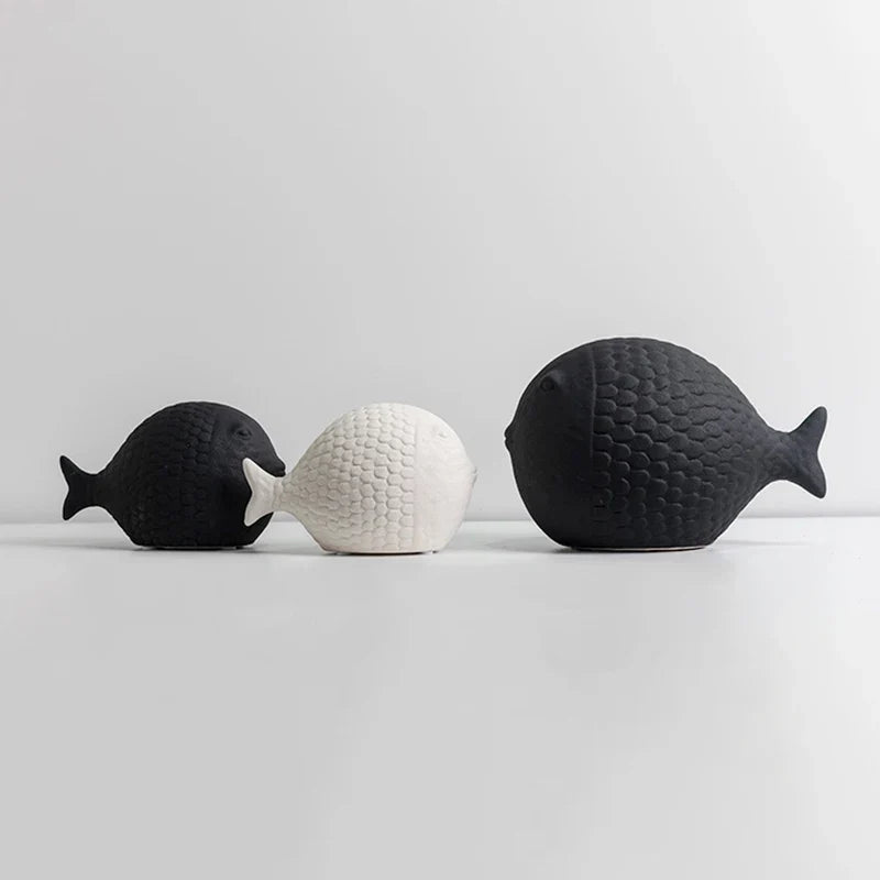 Black and White Ceramic Fish Sculpture