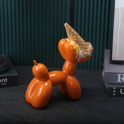 Balloon Dog Resin Sculpture with Ice Cream Cone & Birthday Cake