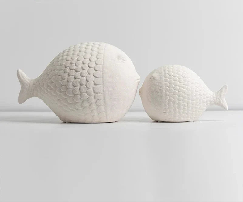 Black and White Ceramic Fish Sculpture
