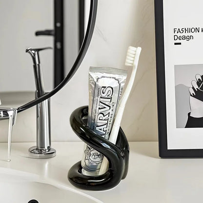 Sculptural Ceramic Toothbrush & Makeup Brush Holder