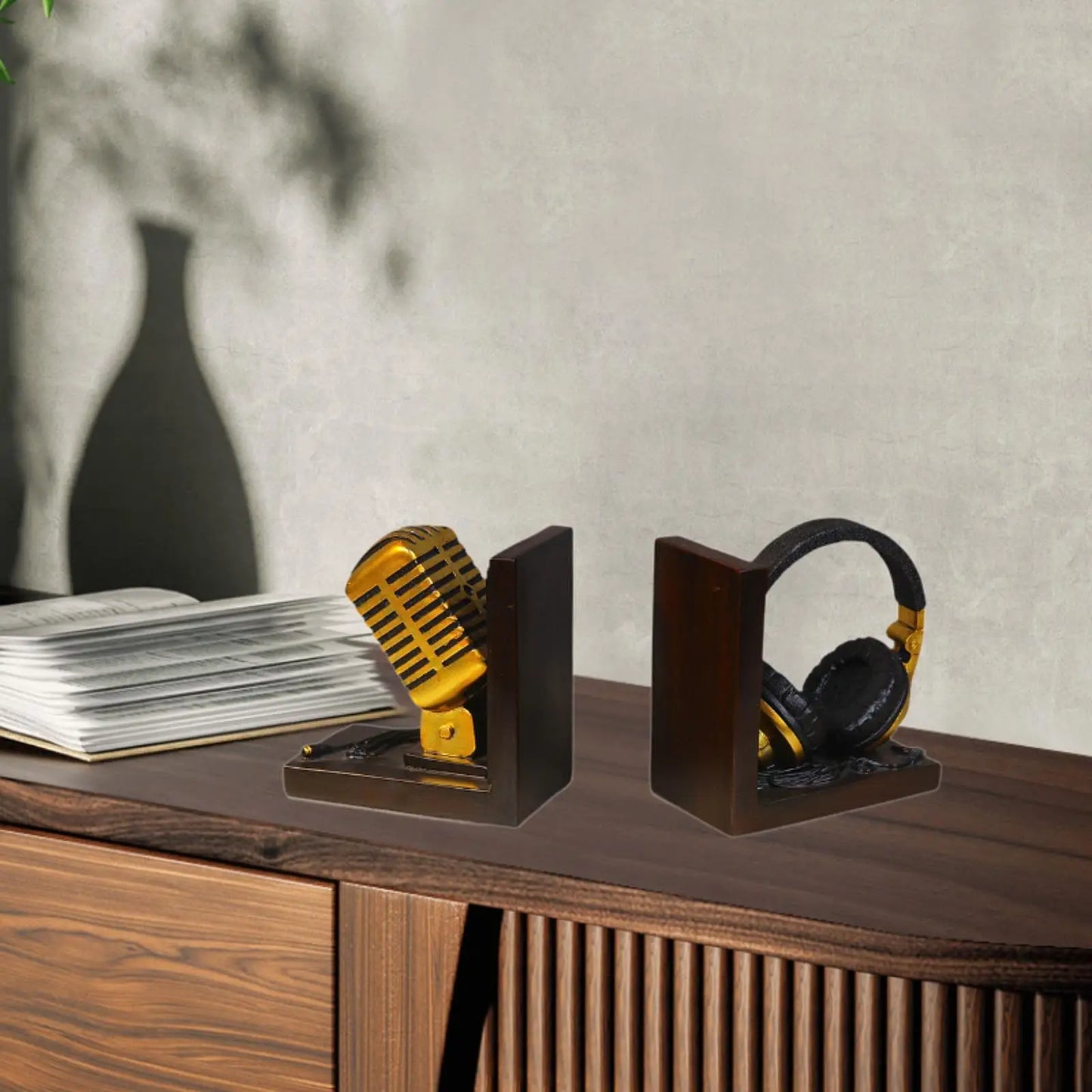 Microphone Headset Bookends - Unique Resin Desk Decor