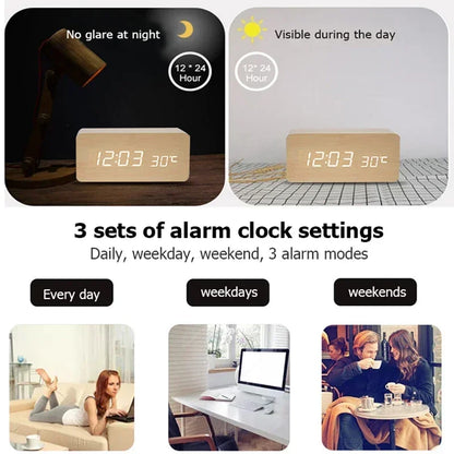 AuraBlock Wooden Digital Alarm Clock