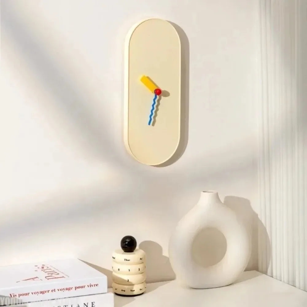 Nordic Dopamine Minimalist Oval Wall Clock | Silent Battery-Powered Home Decor