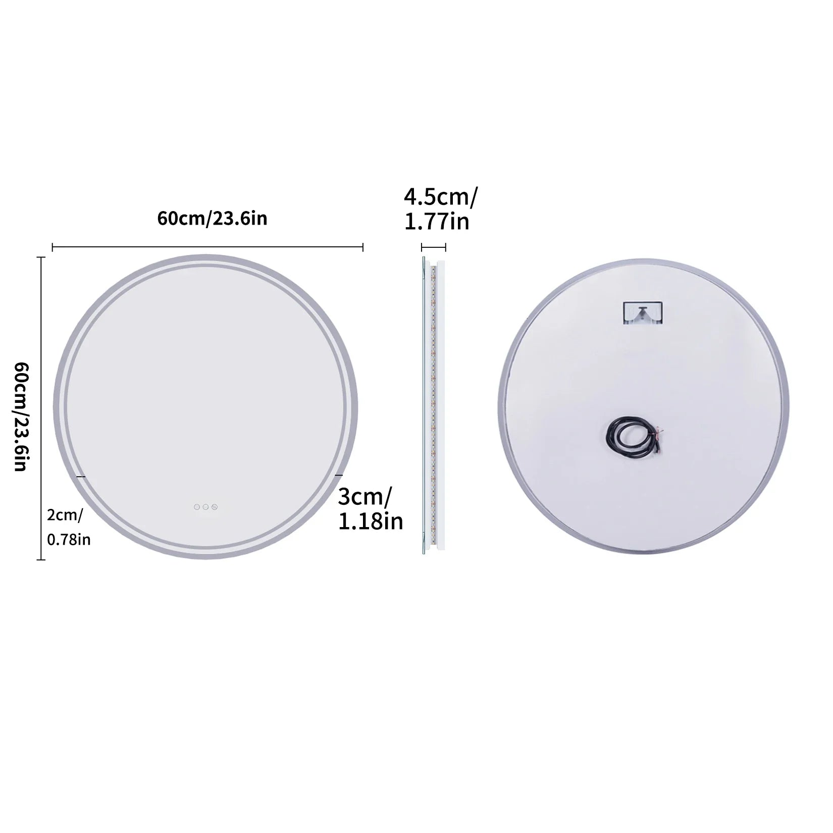 LuvoRound | Round LED Bathroom Mirror | Anti-Fog & Dimmable Touch Screen