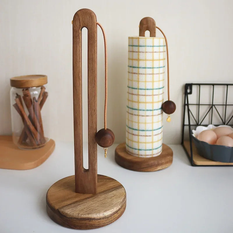 Solid Wood Paper Towel Holder Kitchen Roll Storage Rack