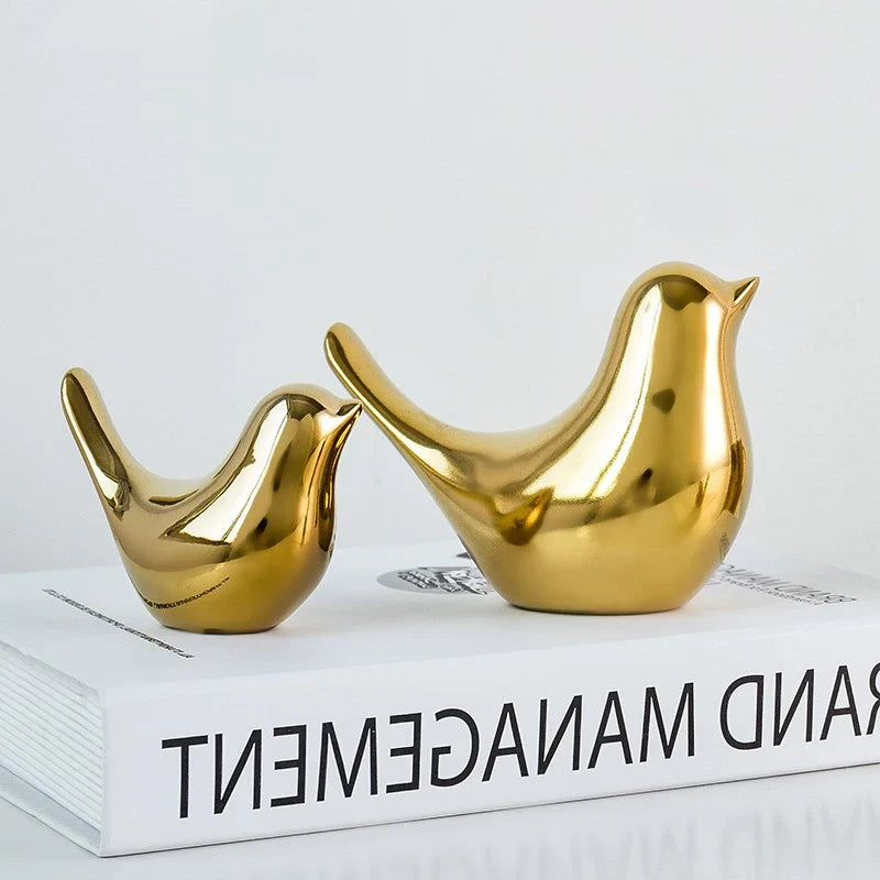 Nordic Ceramic Gold Bird Figurine Collection