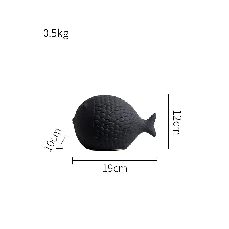 Black and White Ceramic Fish Sculpture
