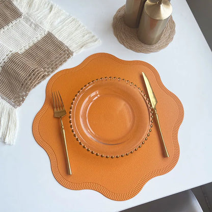Round Faux Leather Placemats - Luxury Embossed Flower Design Waterproof Table Mats for Dining, Easy Clean, Elegant Decor