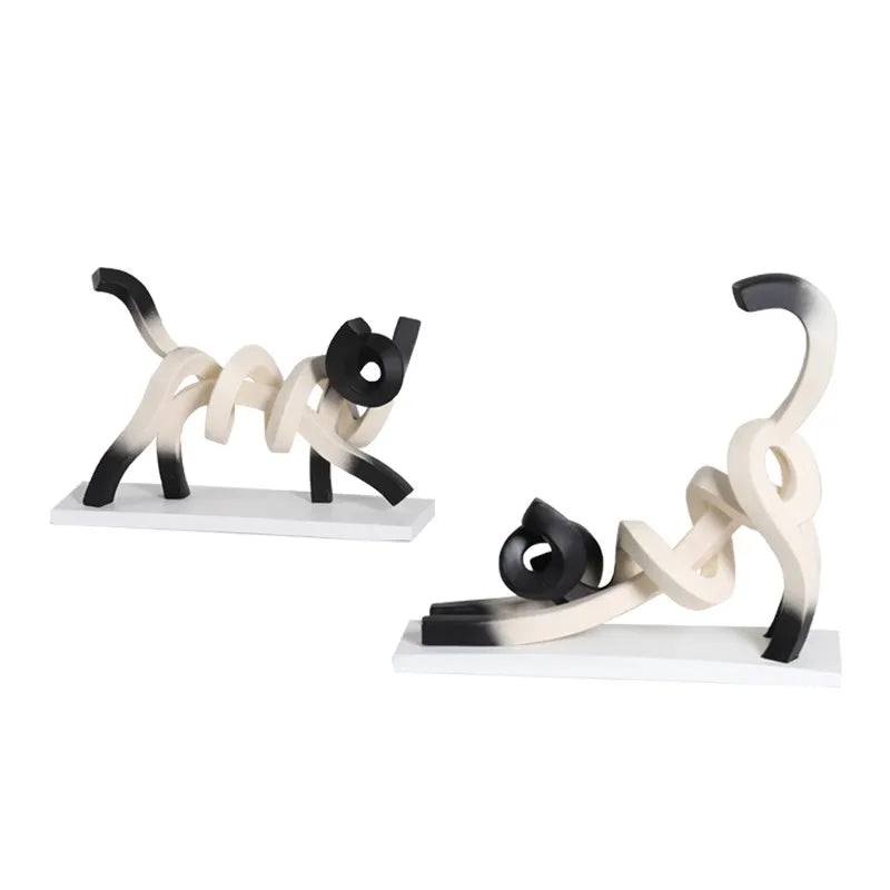 Abstract Twisted Line Cat Resin Sculpture | Desk & Home Décor