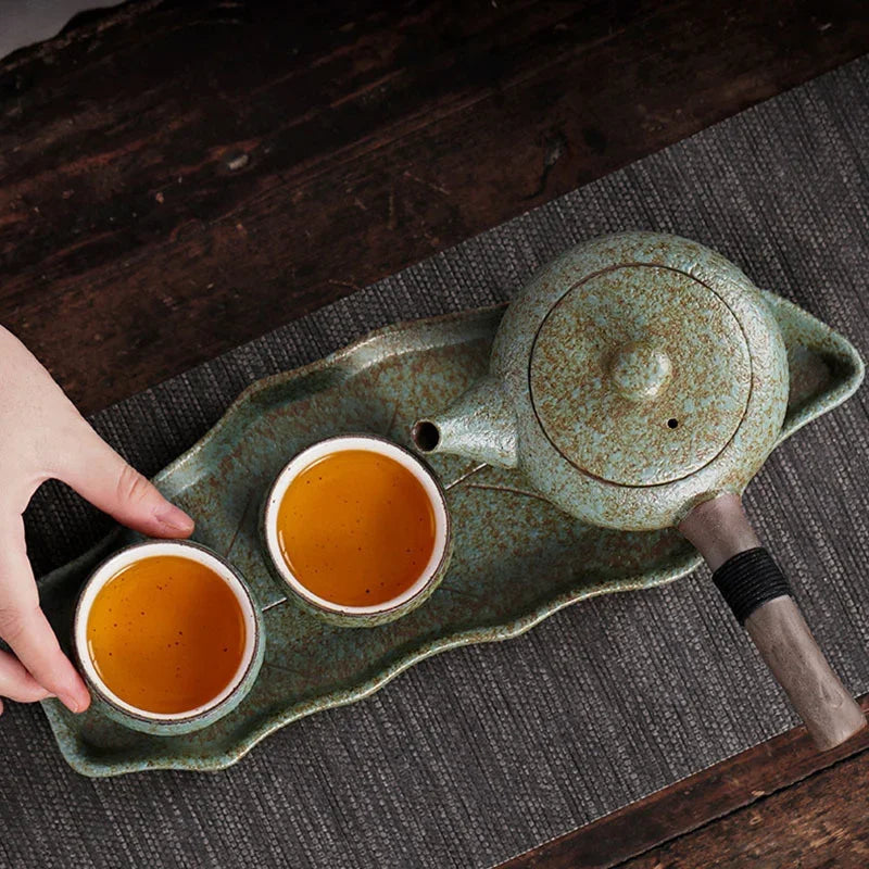 Coarse Pottery Side Handle Teapot