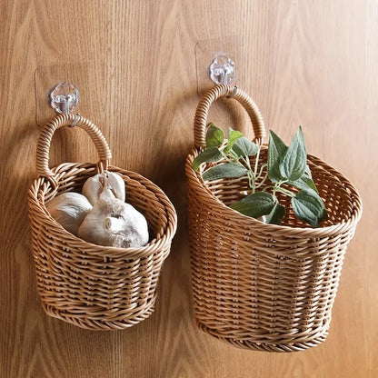 Wall-Mounted Wicker-Style Storage Basket for Kitchen, Fruit & Home Decor