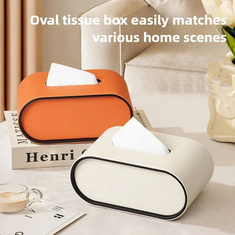 Light Luxury Oval Leather Tissue Box Cover