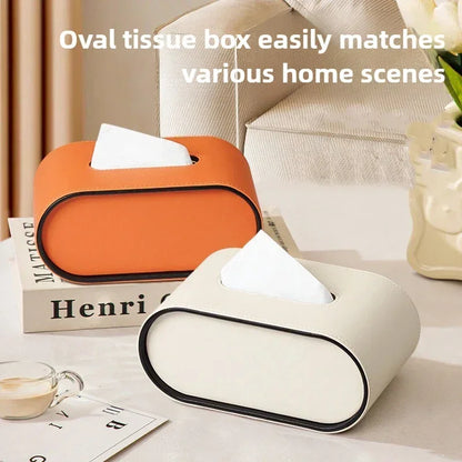 Light Luxury Oval Leather Tissue Box Cover