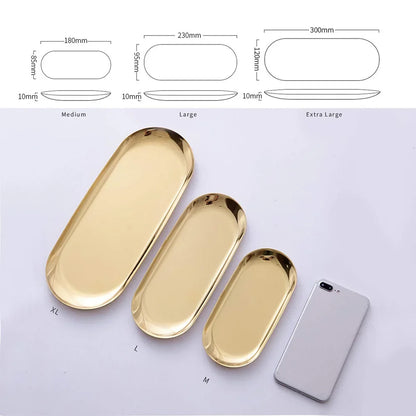 Gold Stainless Steel Vanity & Jewelry Organizer Tray