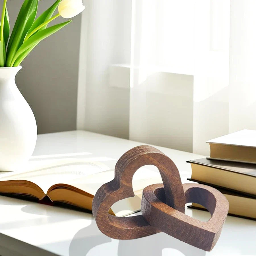 Interlocking Wooden Heart Sculpture