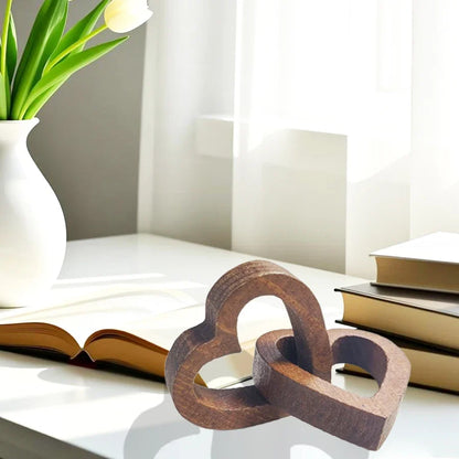 Interlocking Wooden Heart Sculpture