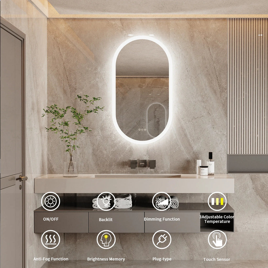 LumoOval | Oval LED Bathroom Mirror | Anti-Fog & Dimmable Backlit Design