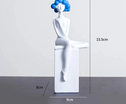 Modern Cloud Hair Resin Girl Sculpture