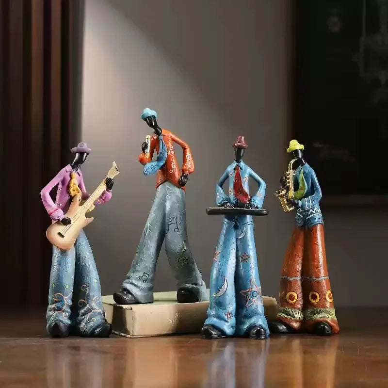 Retro Bookshelf Band Figurines - Cute Cartoon Home Decor Gifts