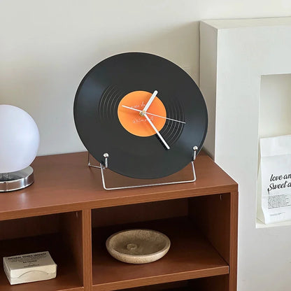 Retro Vinyl Record Dual-Use Desk & Wall Clock — Sunset Label PVC Analogue Clock
