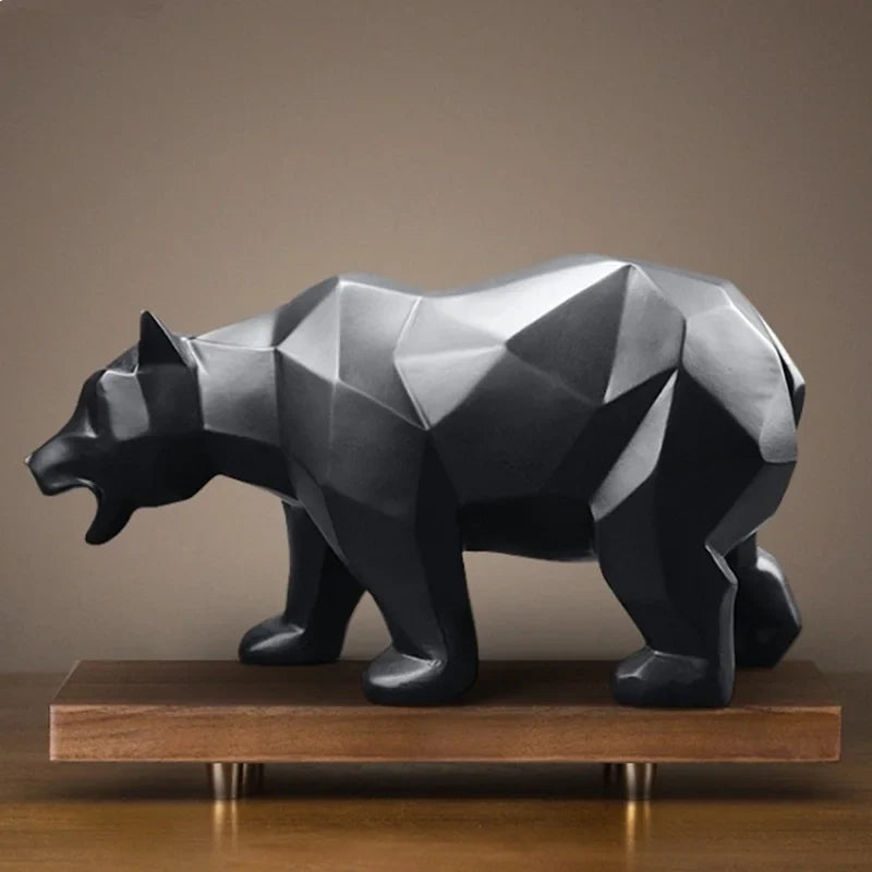Geometric Black Bear Resin Statue