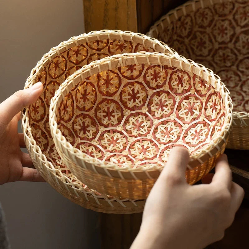 Round Hand-Woven Bamboo Storage Basket