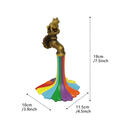 Flowing Rainbow Frog Faucet Resin Statue Garden & Room Decor Ornament