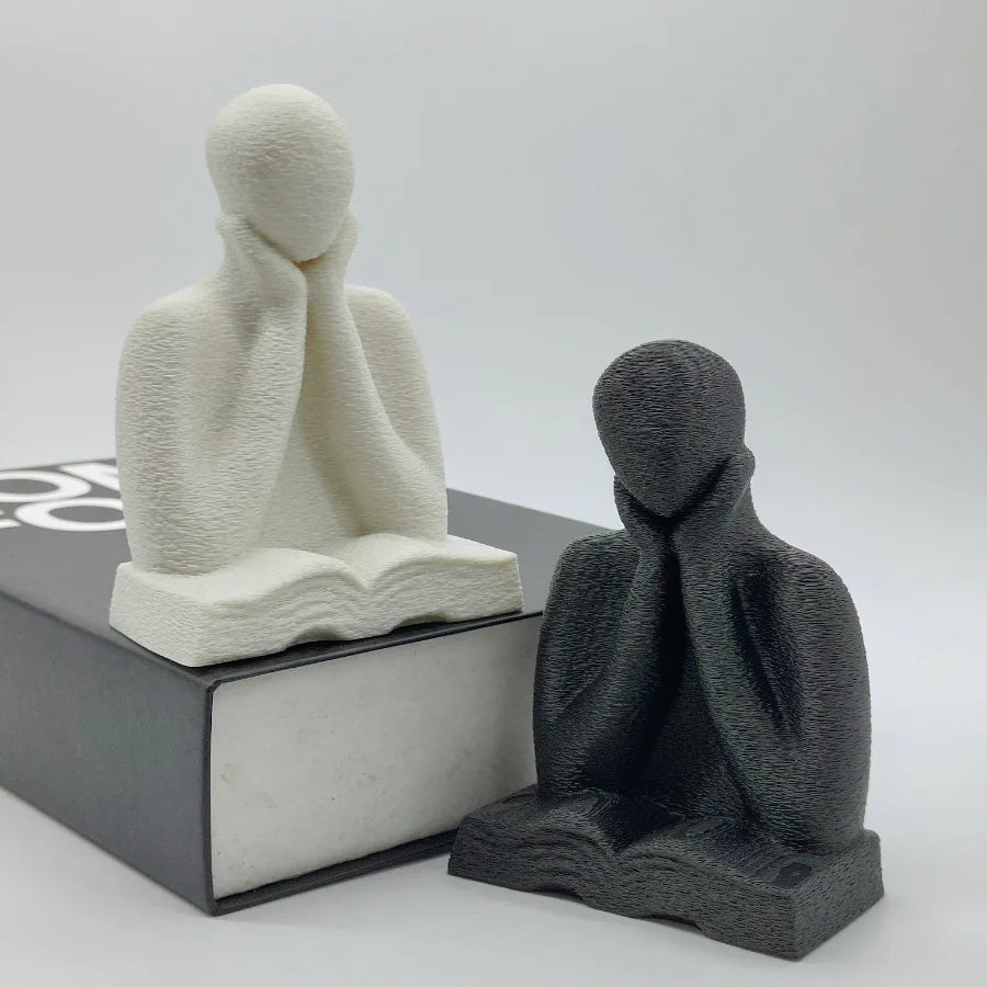 Solitude Thinker Statue — Minimalist Reading Figure for Bookshelf & Desk