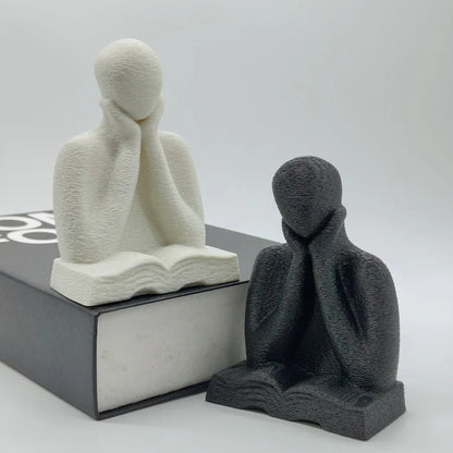 Solitude Thinker Statue — Minimalist Reading Figure for Bookshelf & Desk