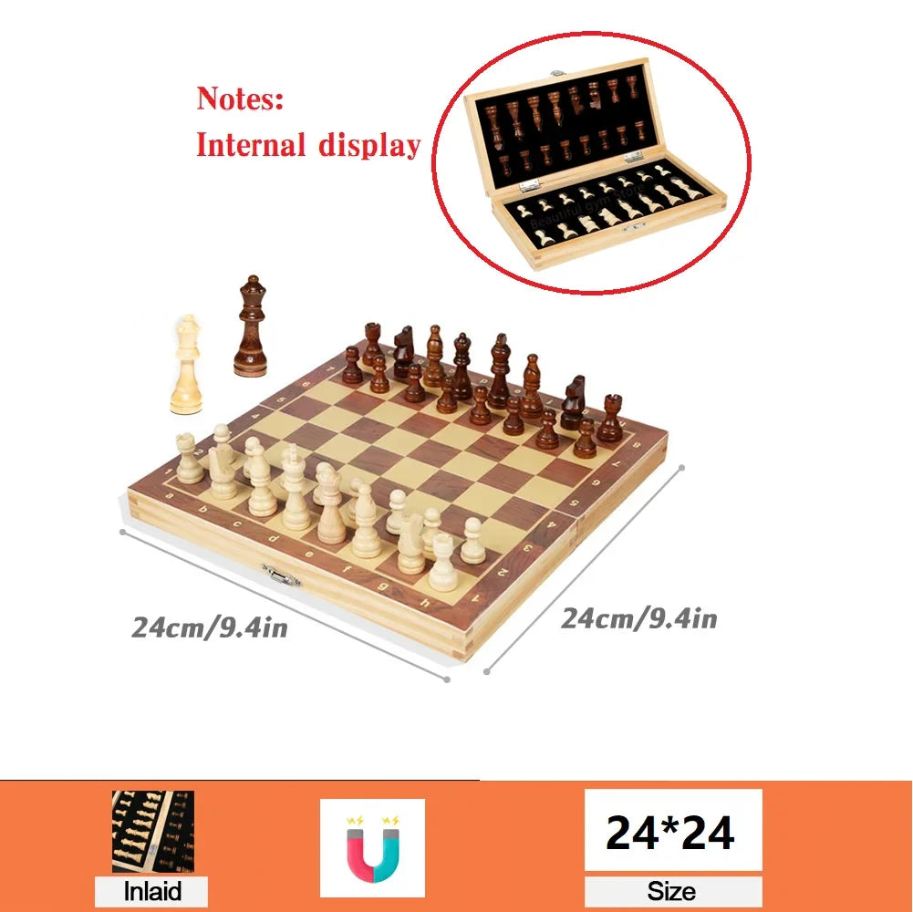 Magnetic Wooden Folding Chess Set with Interior Storage
