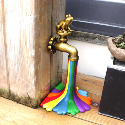 Flowing Rainbow Frog Faucet Resin Statue Garden & Room Decor Ornament