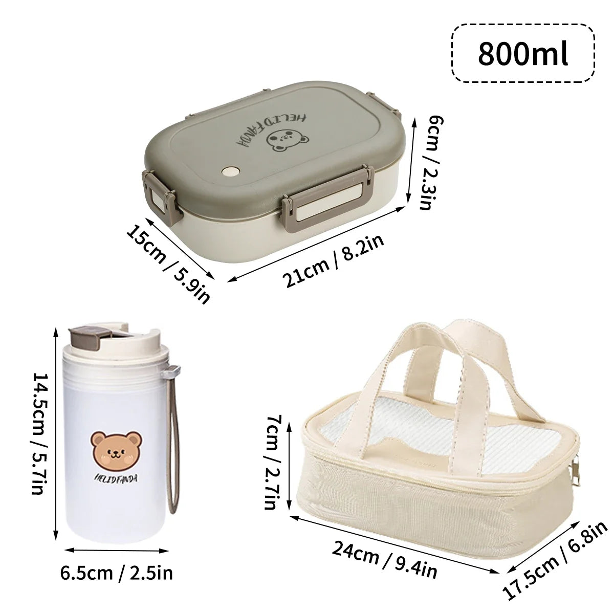 Bento Lunch Box 800ml Leak Proof - Portable Food Container with 3 Removable Compartments for Kids, School, Work, Travel