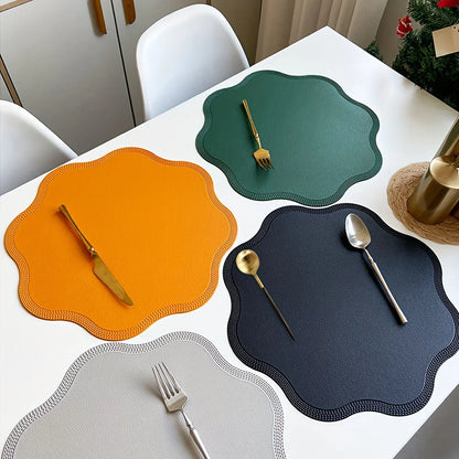 Round Faux Leather Placemats - Luxury Embossed Flower Design Waterproof Table Mats for Dining, Easy Clean, Elegant Decor