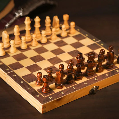 Magnetic Wooden Folding Chess Set with Interior Storage