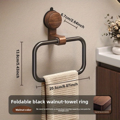 Vintage Wood & Metal Suction Cup Towel Ring