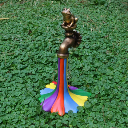Flowing Rainbow Frog Faucet Resin Statue Garden & Room Decor Ornament